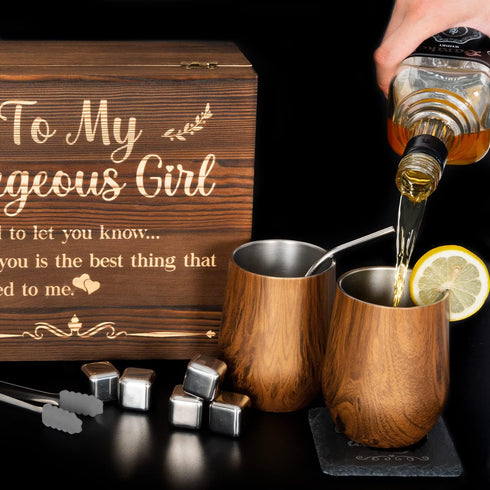 Wine Tumbler Gift Set Wood Anniversary 5 Year Gift for Her